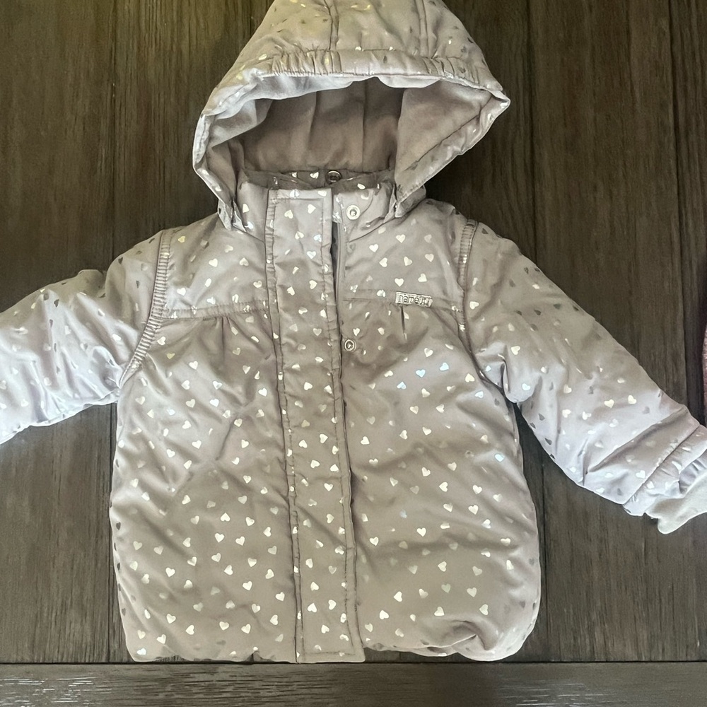 Whimsical Gray and White Star Puffer Jacket with Hood